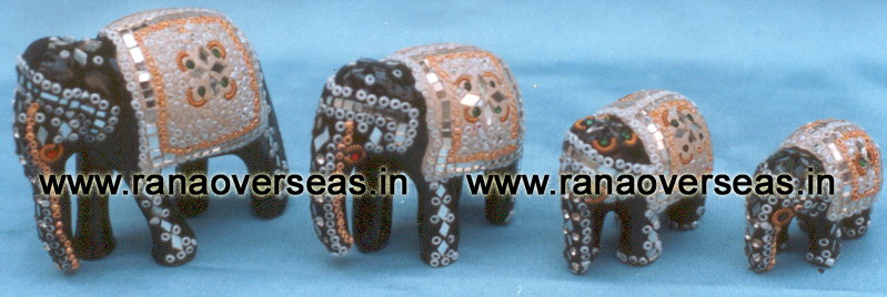 Wooden Laq Elephants S/4...