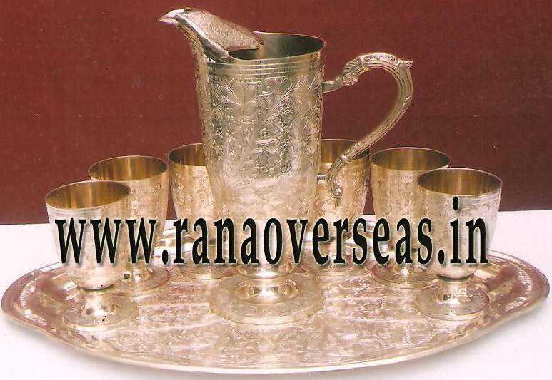 Brass Lemon Set Jug with Six Glasses with Serving tray